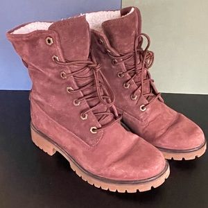 Timberland Jayne Fleece Lined Fold-Down Waterproof burgundy Leather Boots